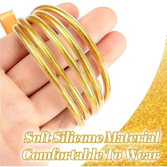 Glitter Jelly Bangles Bracelets - Soft Silicone Glitter Filled, 9 bracelets - Picture 2 of 8